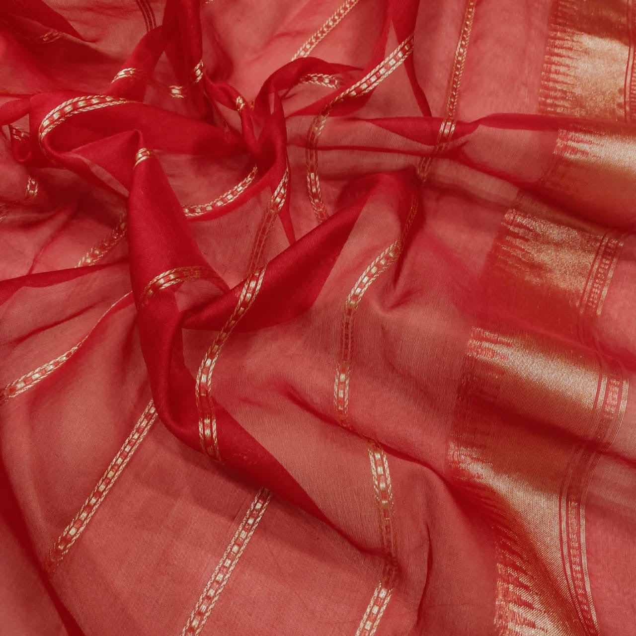 Red Jamdani saree Kora sarees Indian sari blouse SaffronFashion