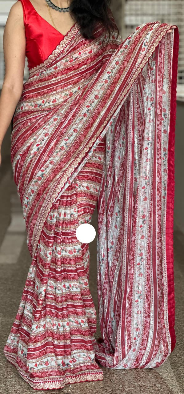 Premium handloom saree gorgette saree Indian sari blouse - Saffronfashionindia