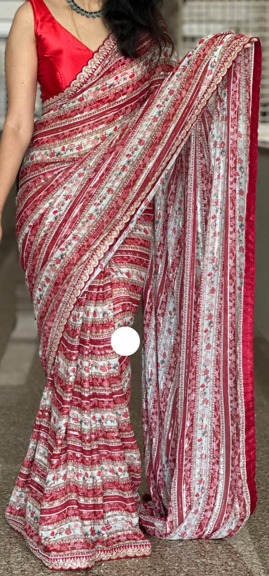 Premium handloom saree gorgette saree Indian sari blouse - Saffronfashionindia