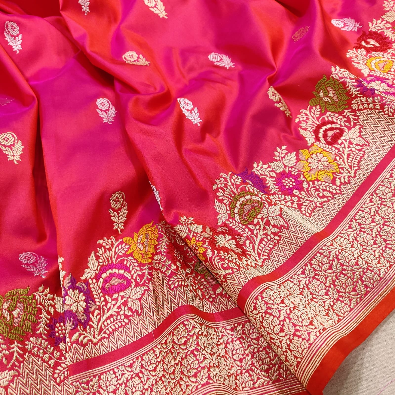 Pink Katan Handwoven Silk Saree - Saffronfashionindia