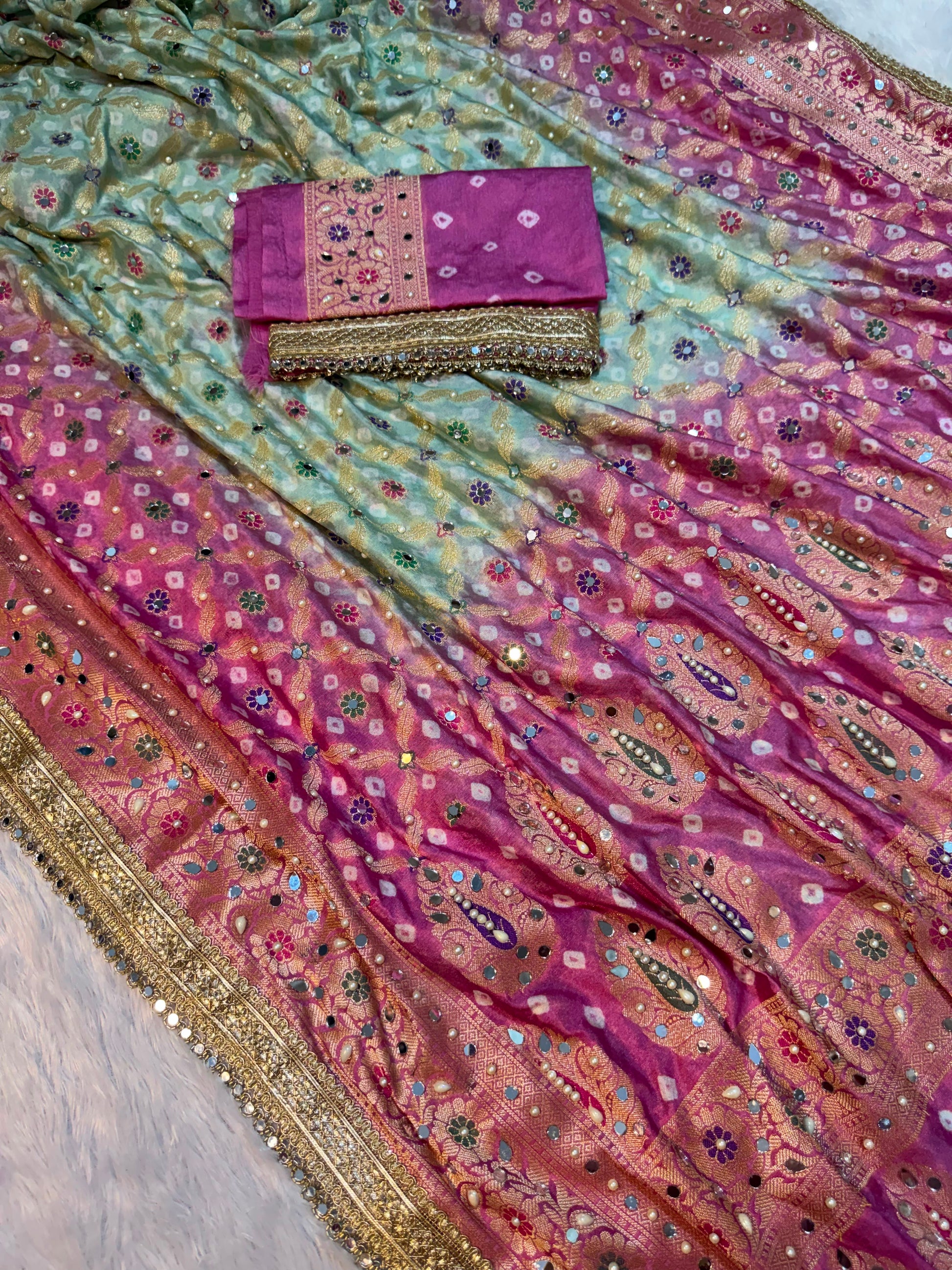 Banarsi soft Bandhej silk saree Indian saree women sari blouse SaffronFashion