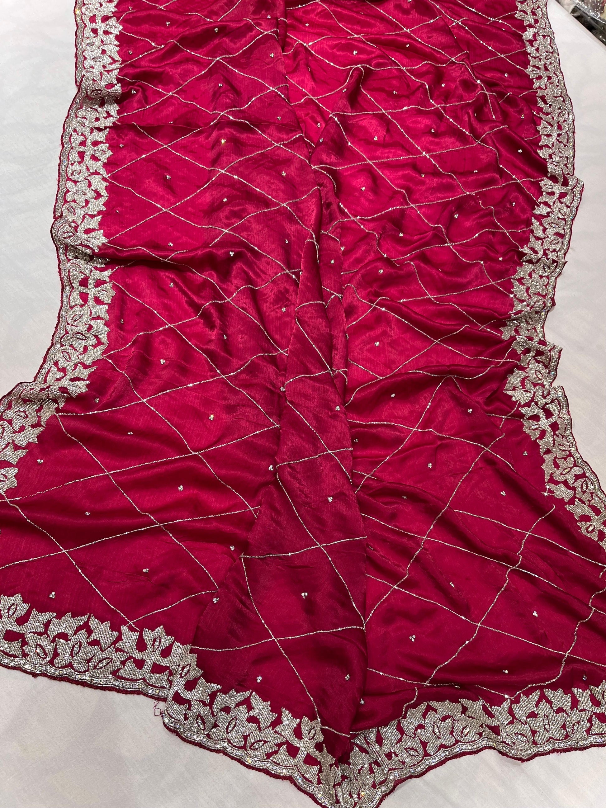 Stunning crepe saree chiffon saree Partywear saris women saree blouse - Saffronfashionindia