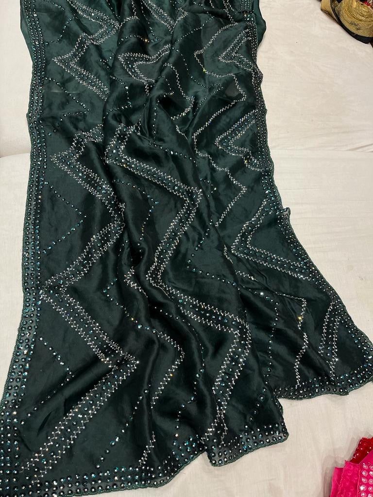 Women organza saree sequins saree lovely sari - Saffronfashionindia