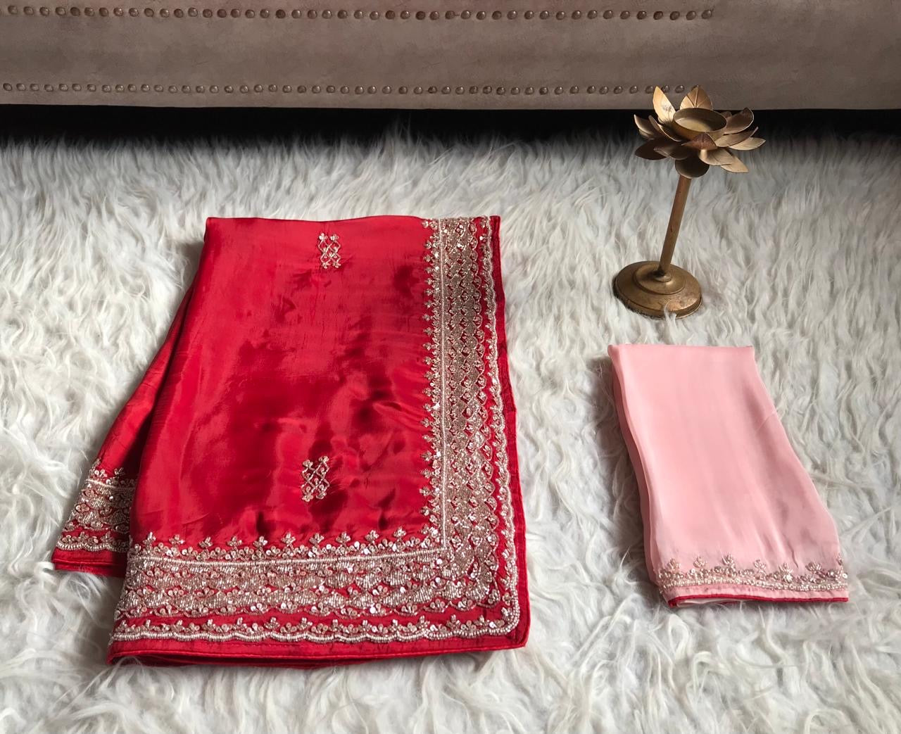 Red Bridal Posh Premium Satin saree - Saffronfashionindia