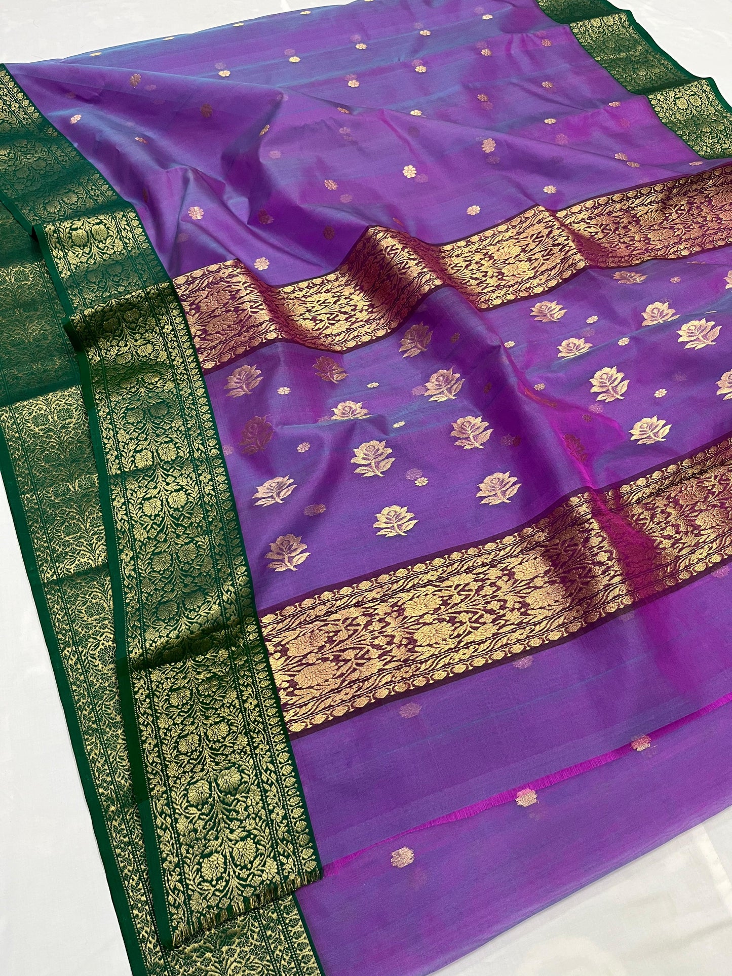 Purple chanderi saree Indian sari blouse traditional sarees SaffronFashion