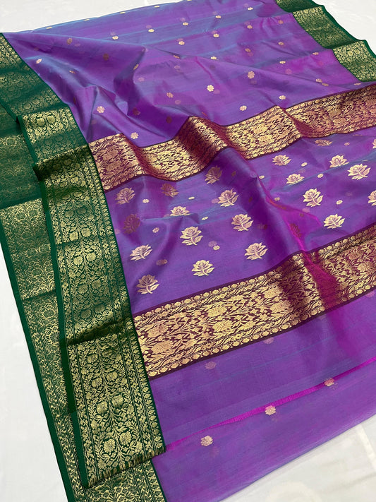 Purple chanderi saree Indian sari blouse traditional sarees SaffronFashion