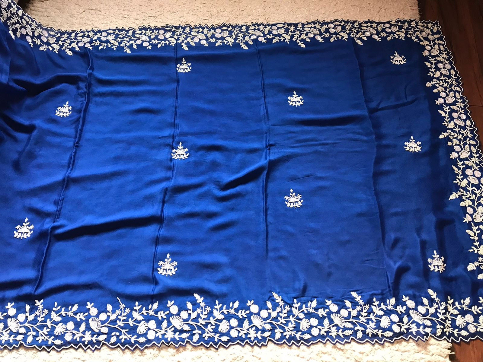 Pearl Elegabt Blue Gorgette women Saree - Saffronfashionindia