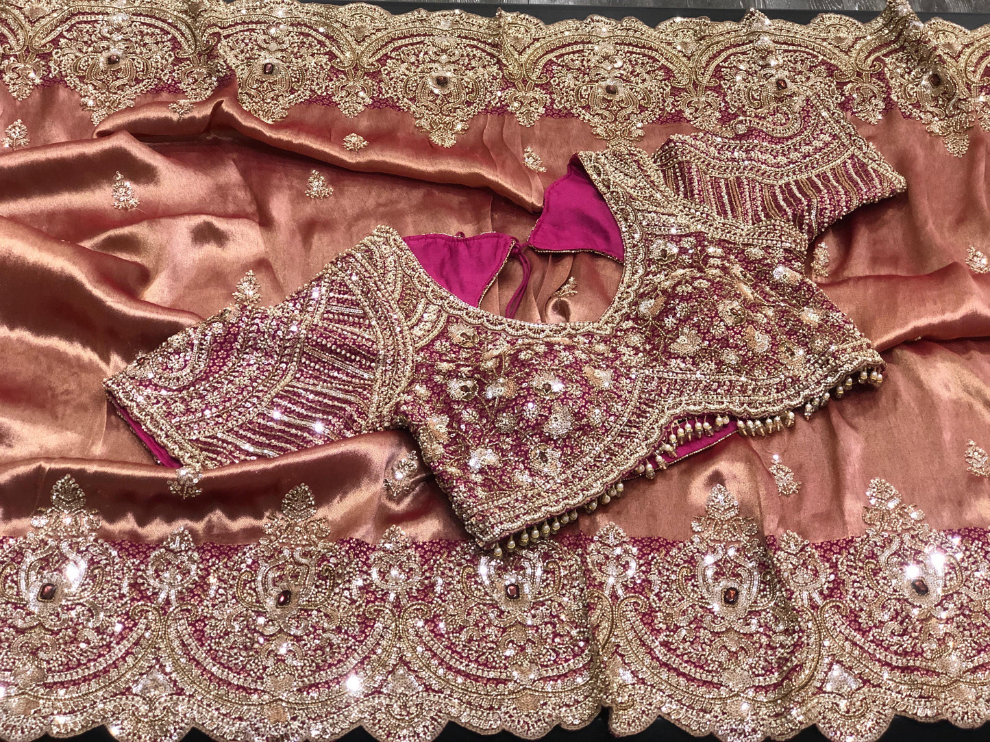 Dual tone pure Kanjeevaram saree wedding sari reception sarees blouse Saffronfashionindia