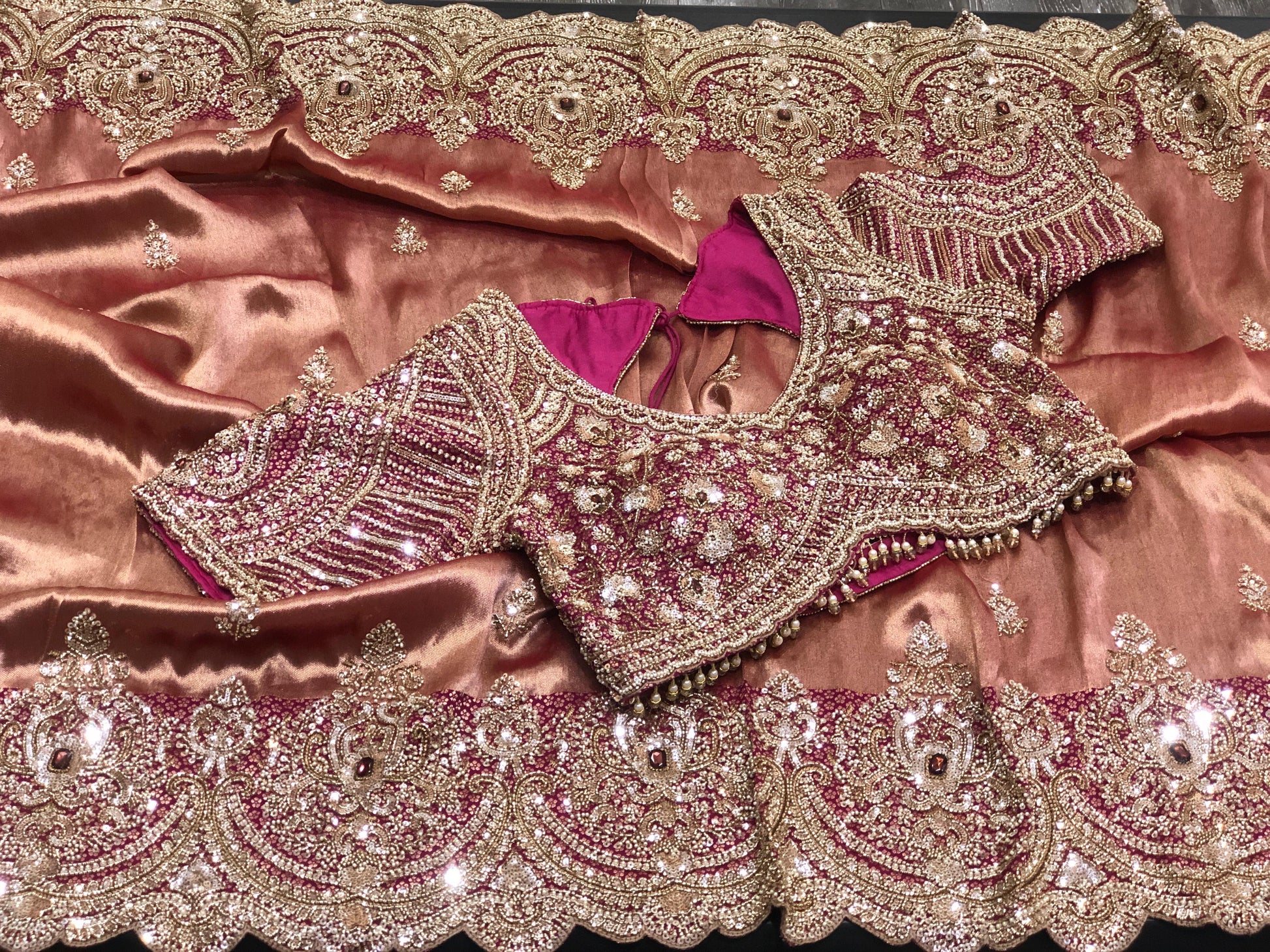 Dual tone pure Kanjeevaram saree wedding sari reception sarees blouse Saffronfashionindia