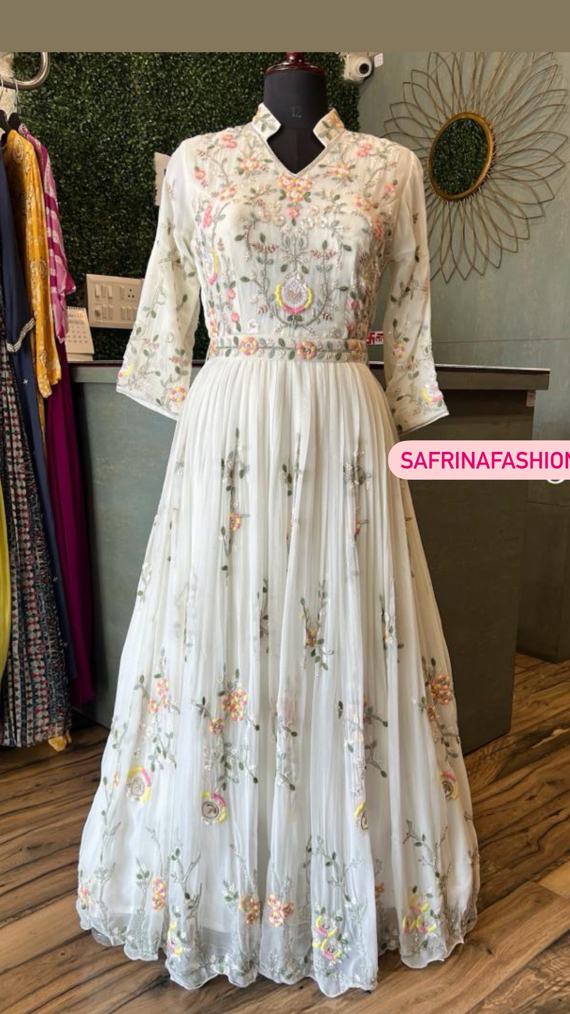 Vazira long embroidered dress sangeet dress - Saffronfashionindia