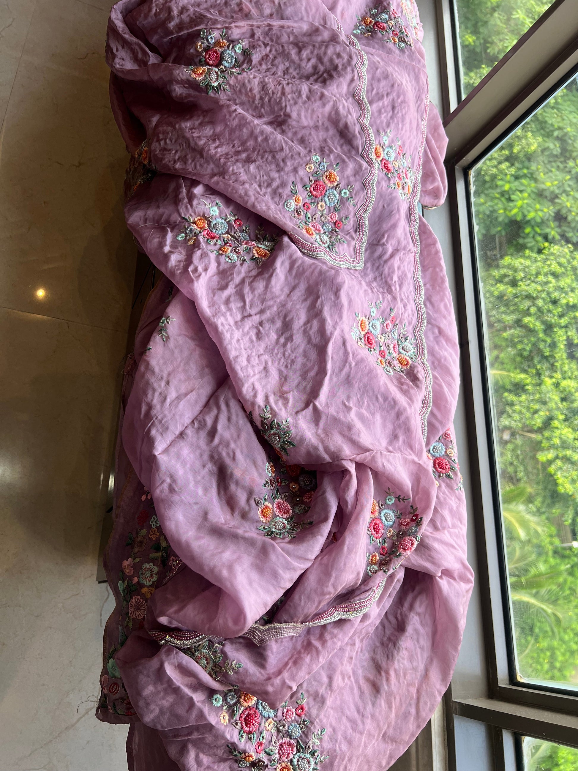 Lavender embroidery saree floral pearl saree reception sari SaffronFashion