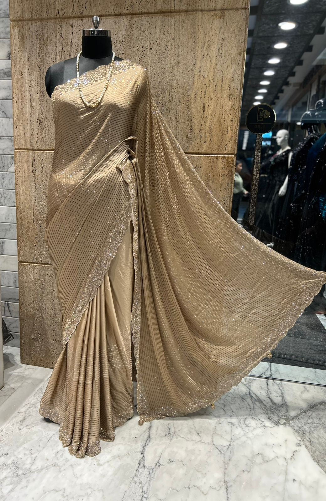 Designer inspired crepe silk saree partywear sarees Saffronfashionindia