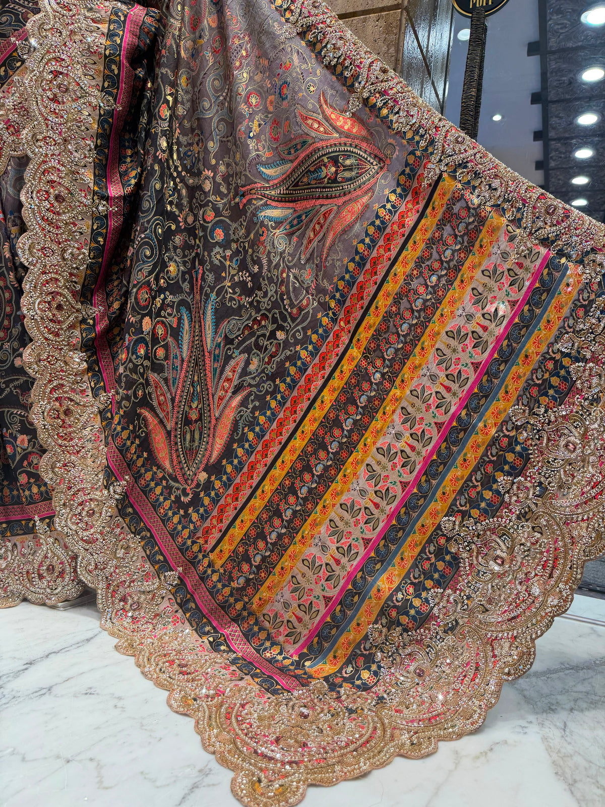 Designer pure saree embroidery sari blouse wedding sarees Saffronfashionindia