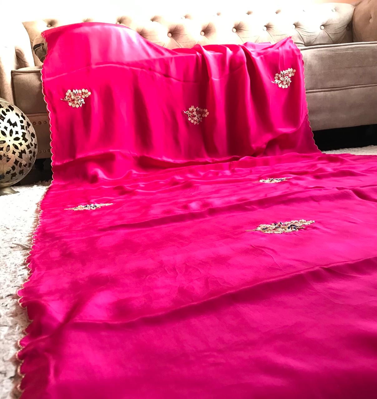 Pink Premium Satin Sarees partywear sarees - Saffronfashionindia