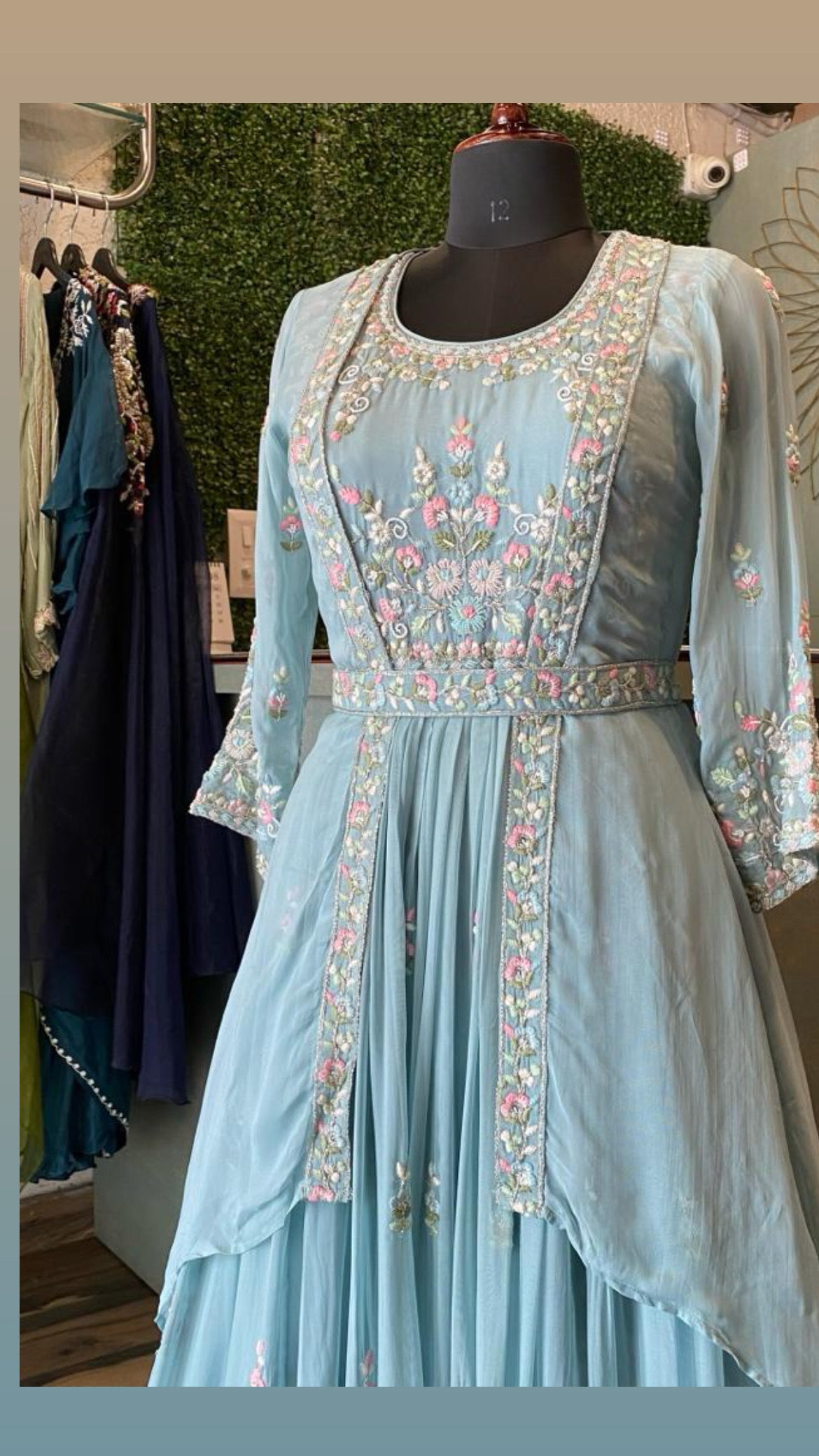 Blue sequence embroidered gown - Saffronfashionindia