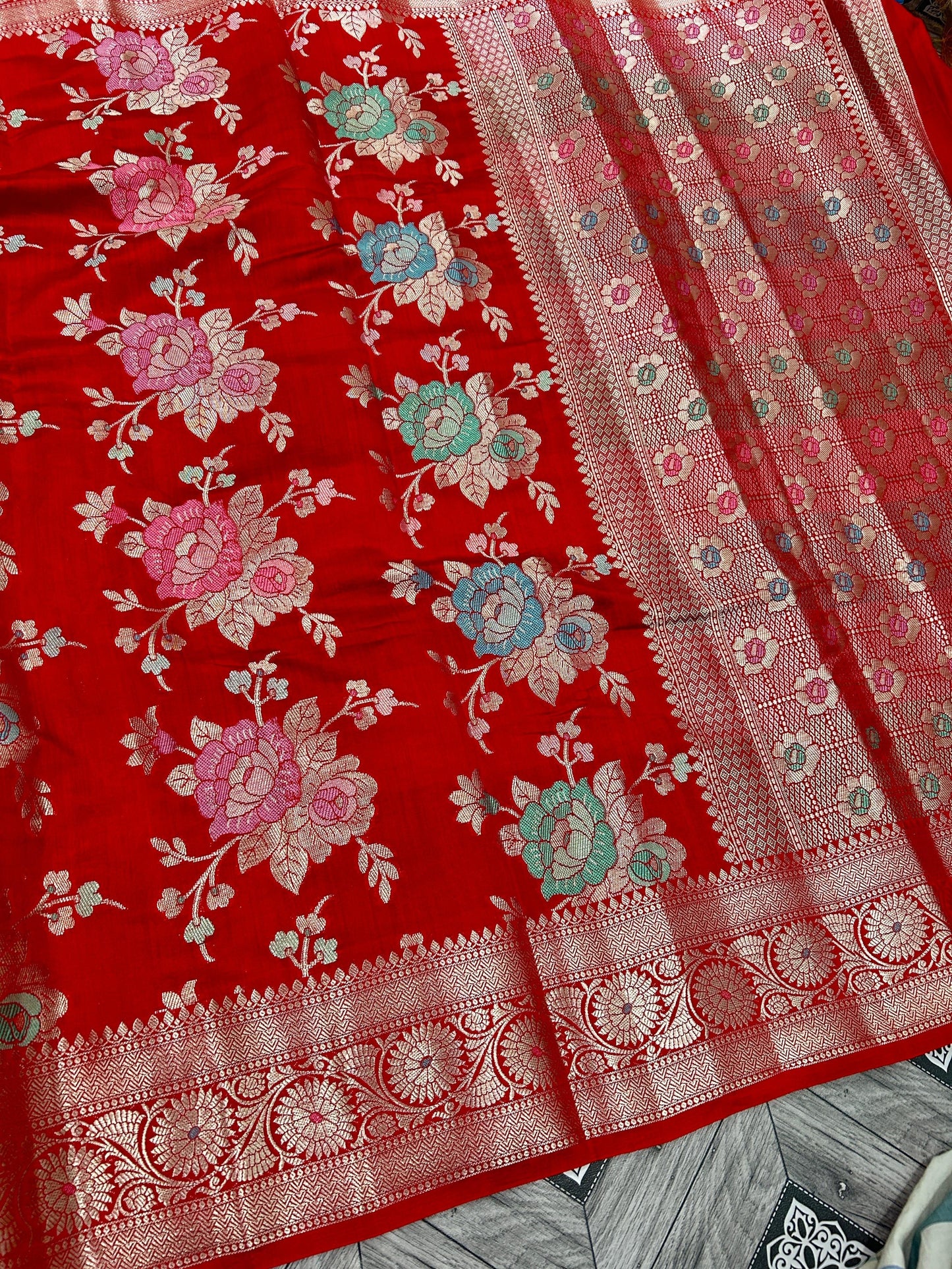 Banarsi chiniya karan silk saree weaving sarees blouse Saffronfashionindia