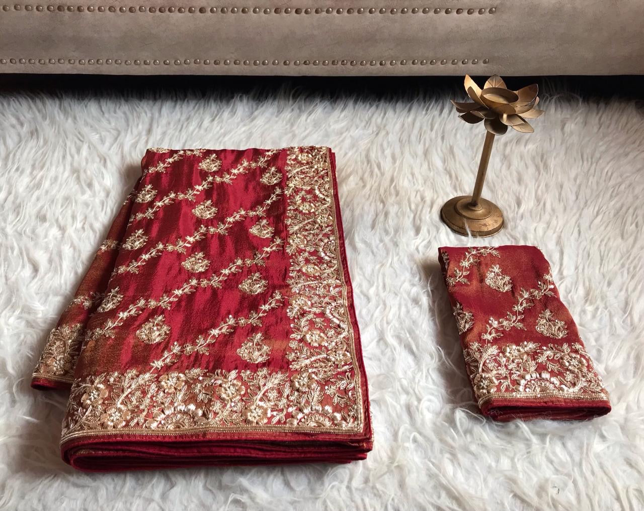 Wedding Bridal Saree Zardosi Sarees - Saffronfashionindia