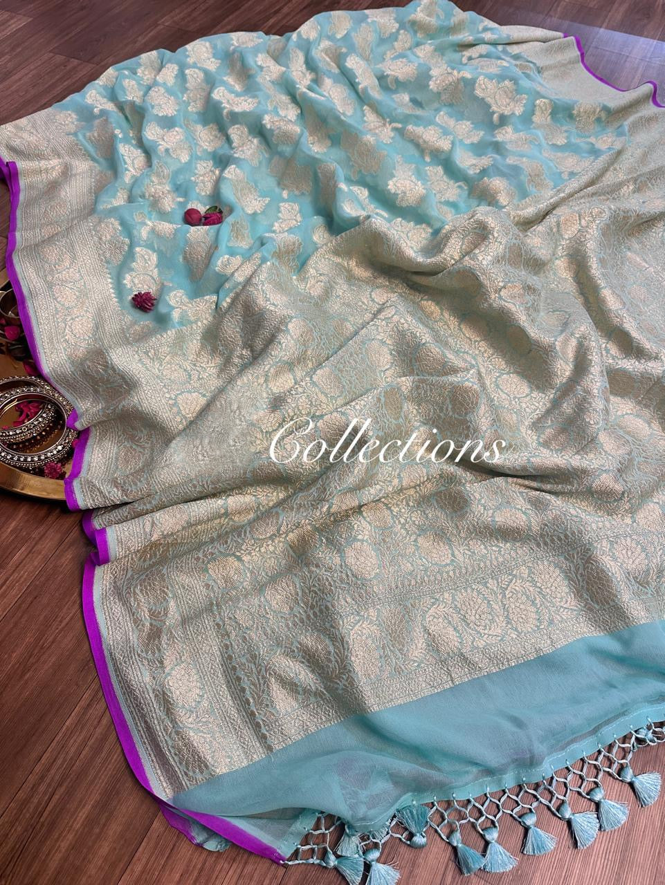 Itani khaddi Georgette saree handwoven sarees blouse SaffronFashion