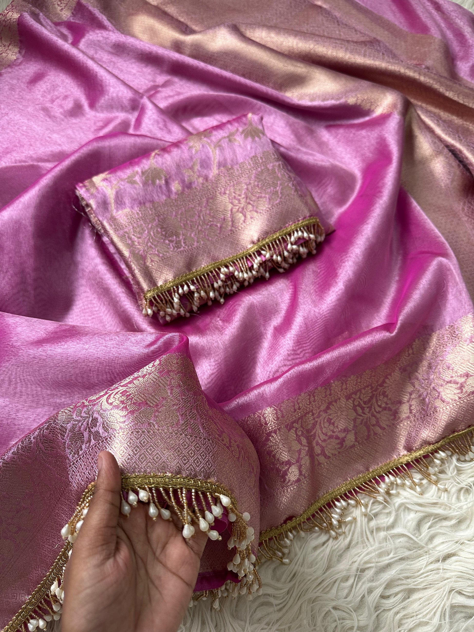 Lamisha trending saree tissue saree beautiful saree blouse SaffronFashion