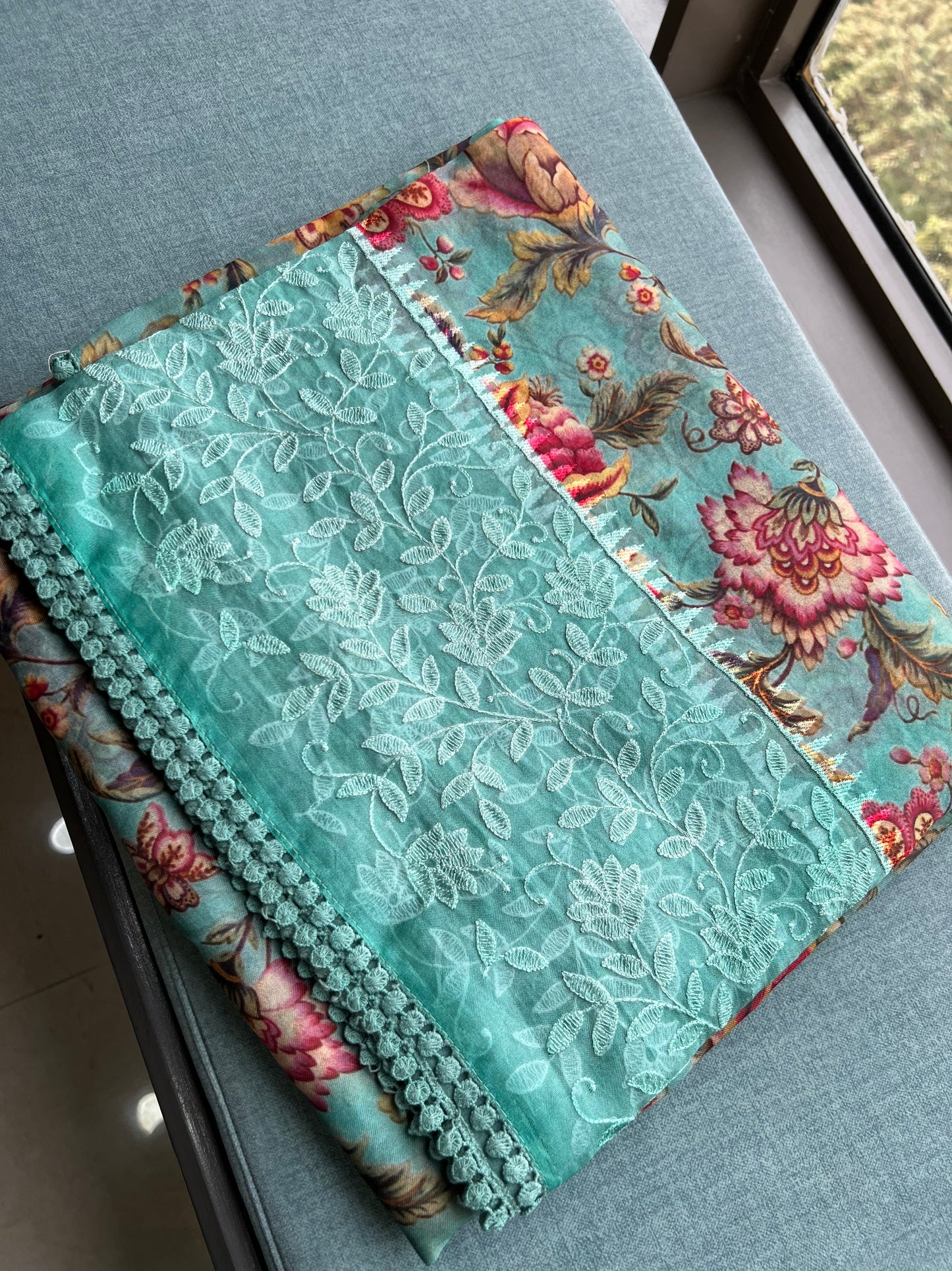 Firoza saree floral saree beautiful sari blouse SaffronFashion