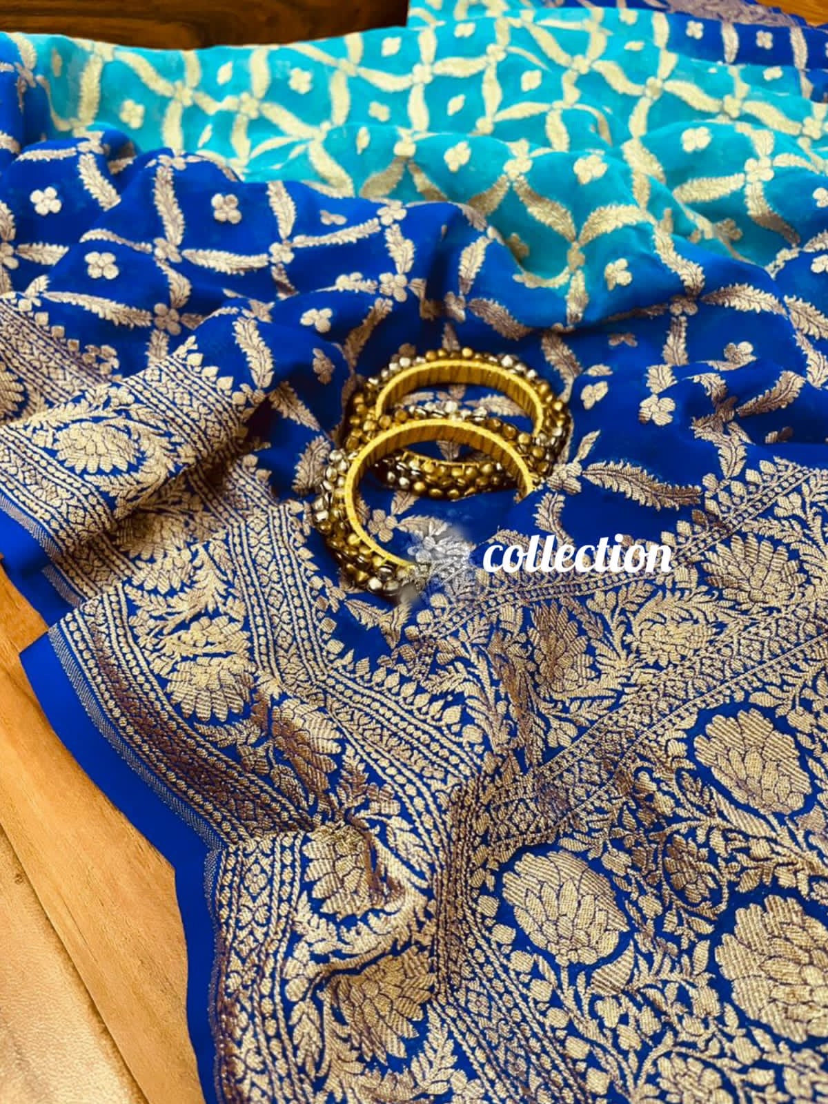 Banarsi Blue Shaded Gorgette Saree - Saffronfashionindia