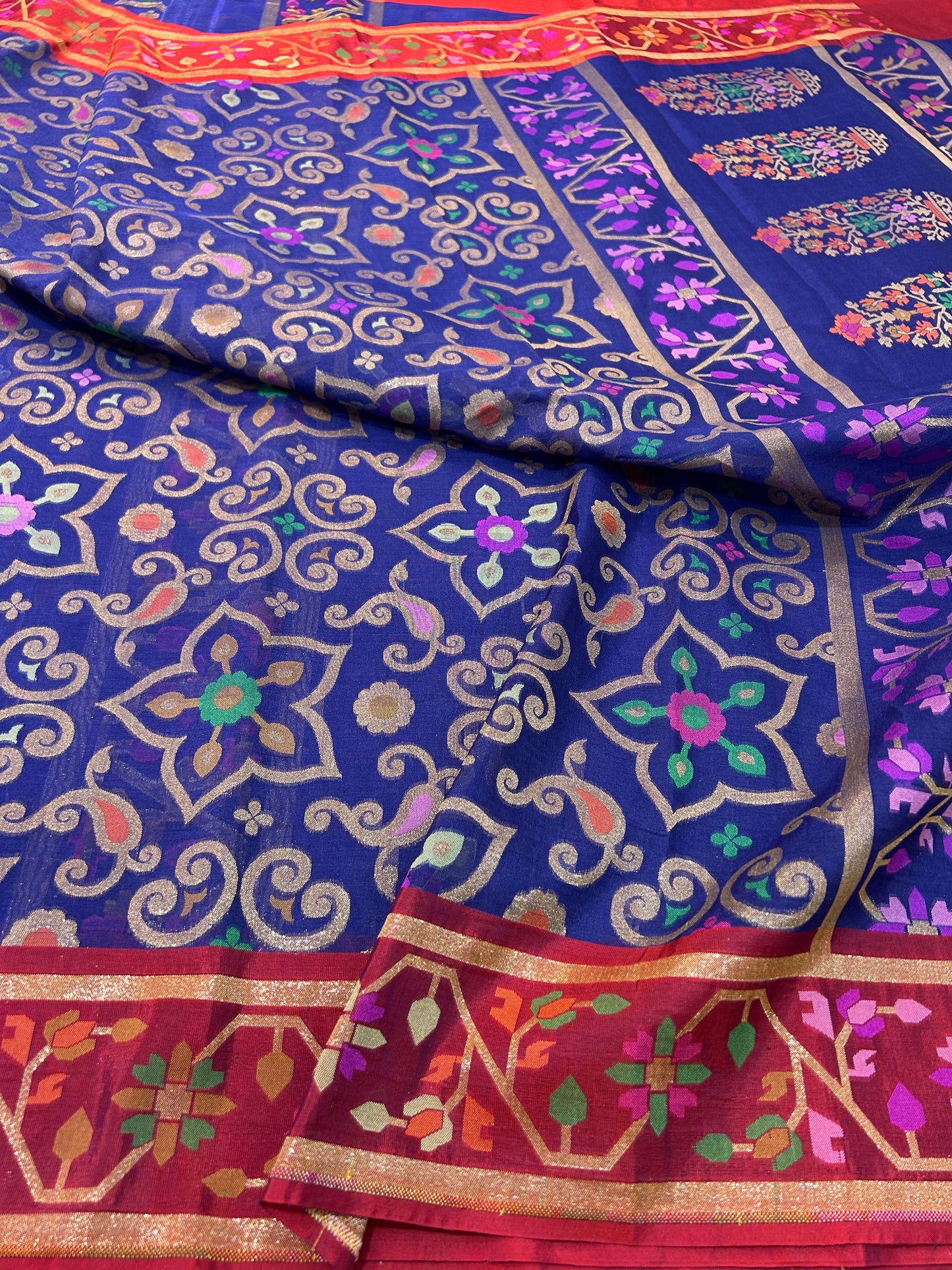 Blue kora jamdani saree Zari traditional saree Indian sari blouse SaffronFashion