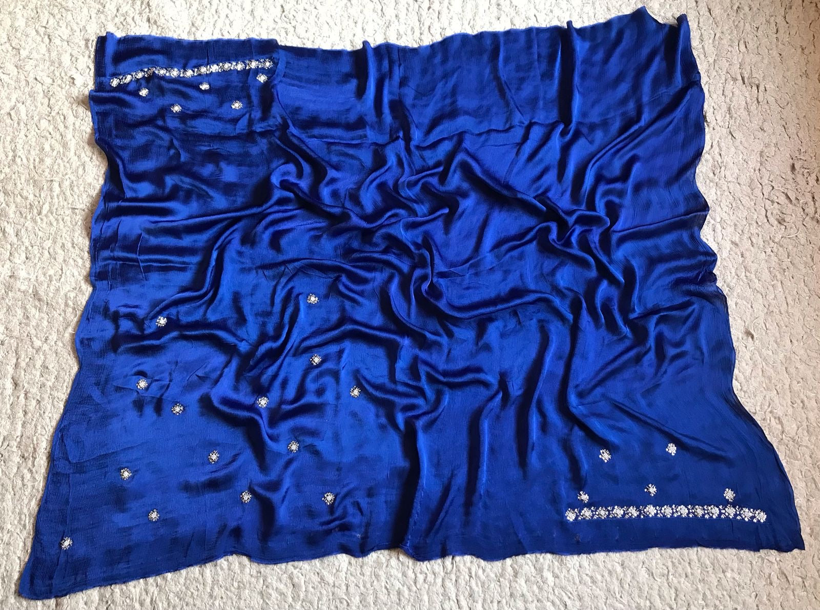 Royal blue premium saree luxury sarees Chinon satin saree blouse - Saffronfashionindia