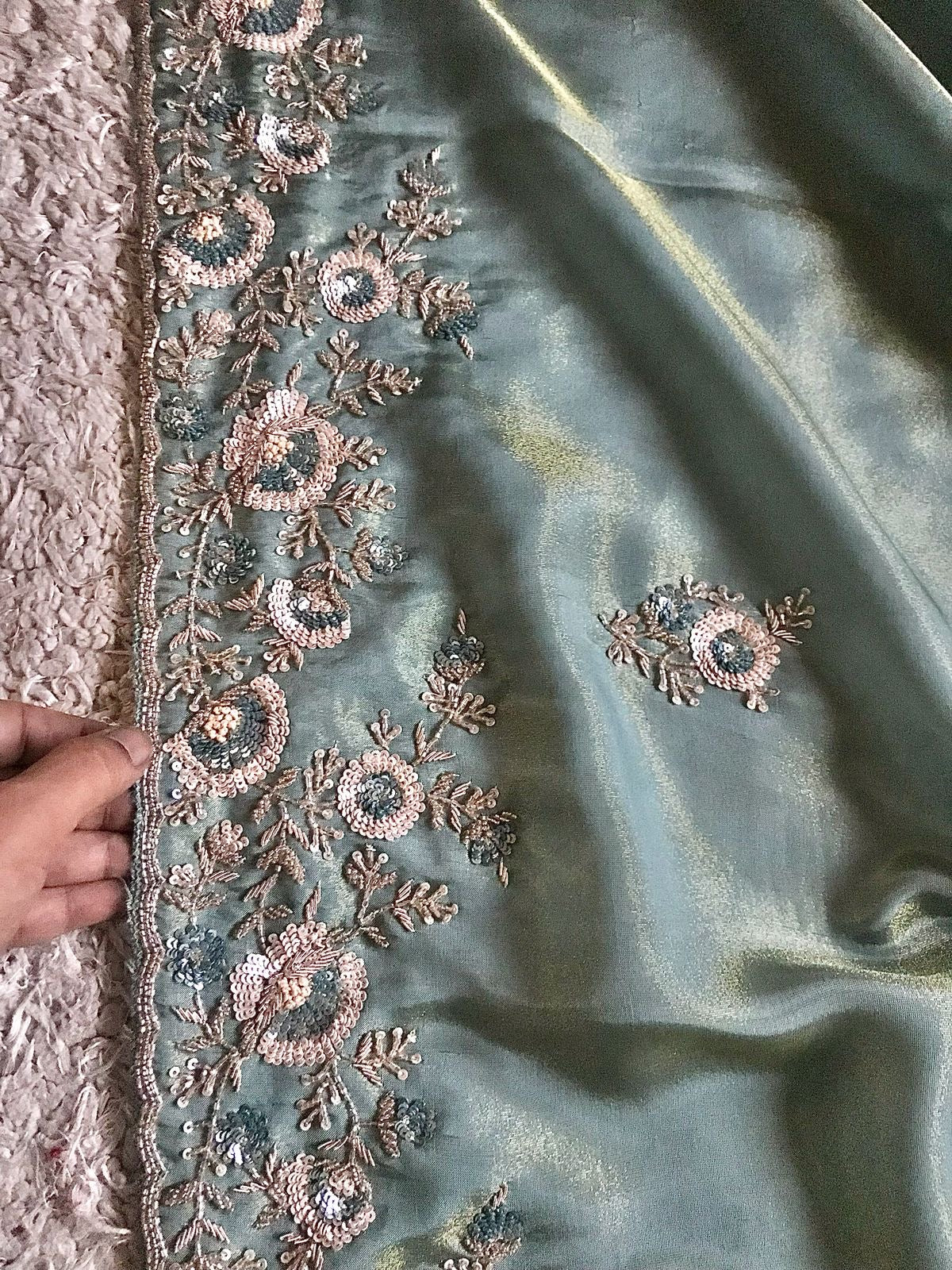 Sea green Banarsi saree tissue Zari saree Indian sari blouse SaffronFashion