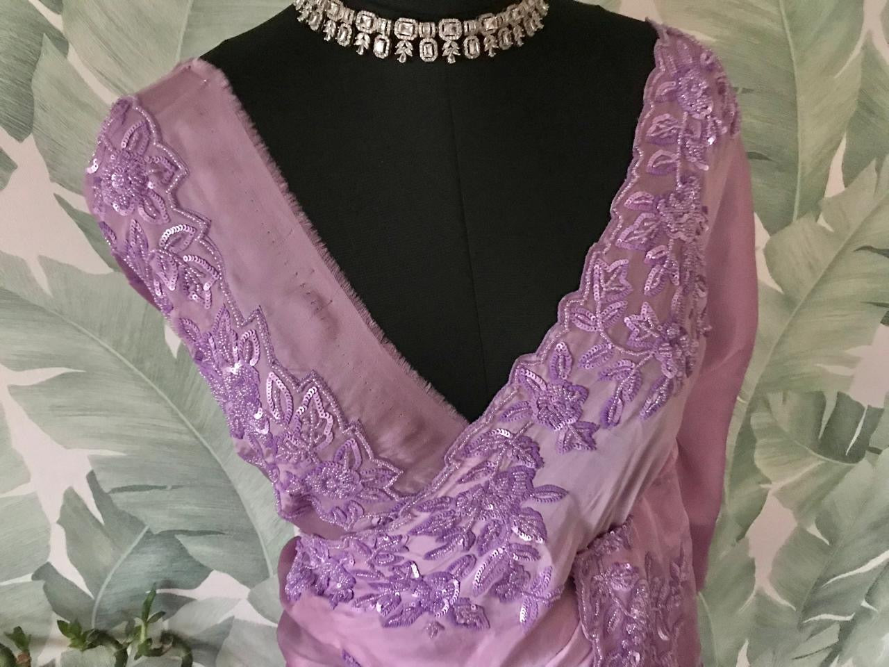 Lilac Satin organza silk saree Partywear sarees Indian sari SaffronFashion