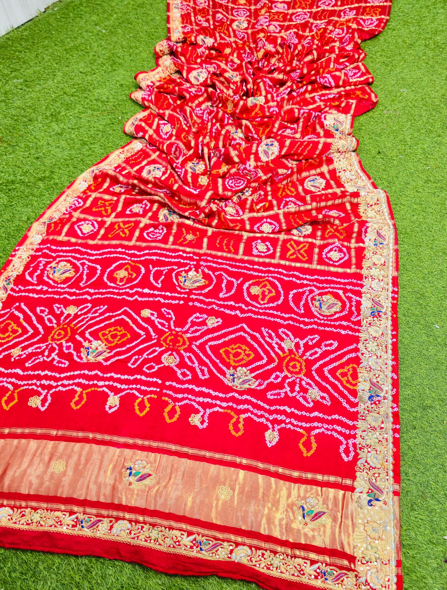 Red gharchola saree gajji silk sarees Indian traditional sari blouse SaffronFashion