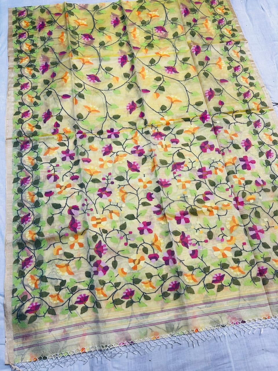 Kareeba Tantuj muslin jamdani saree - Saffronfashionindia