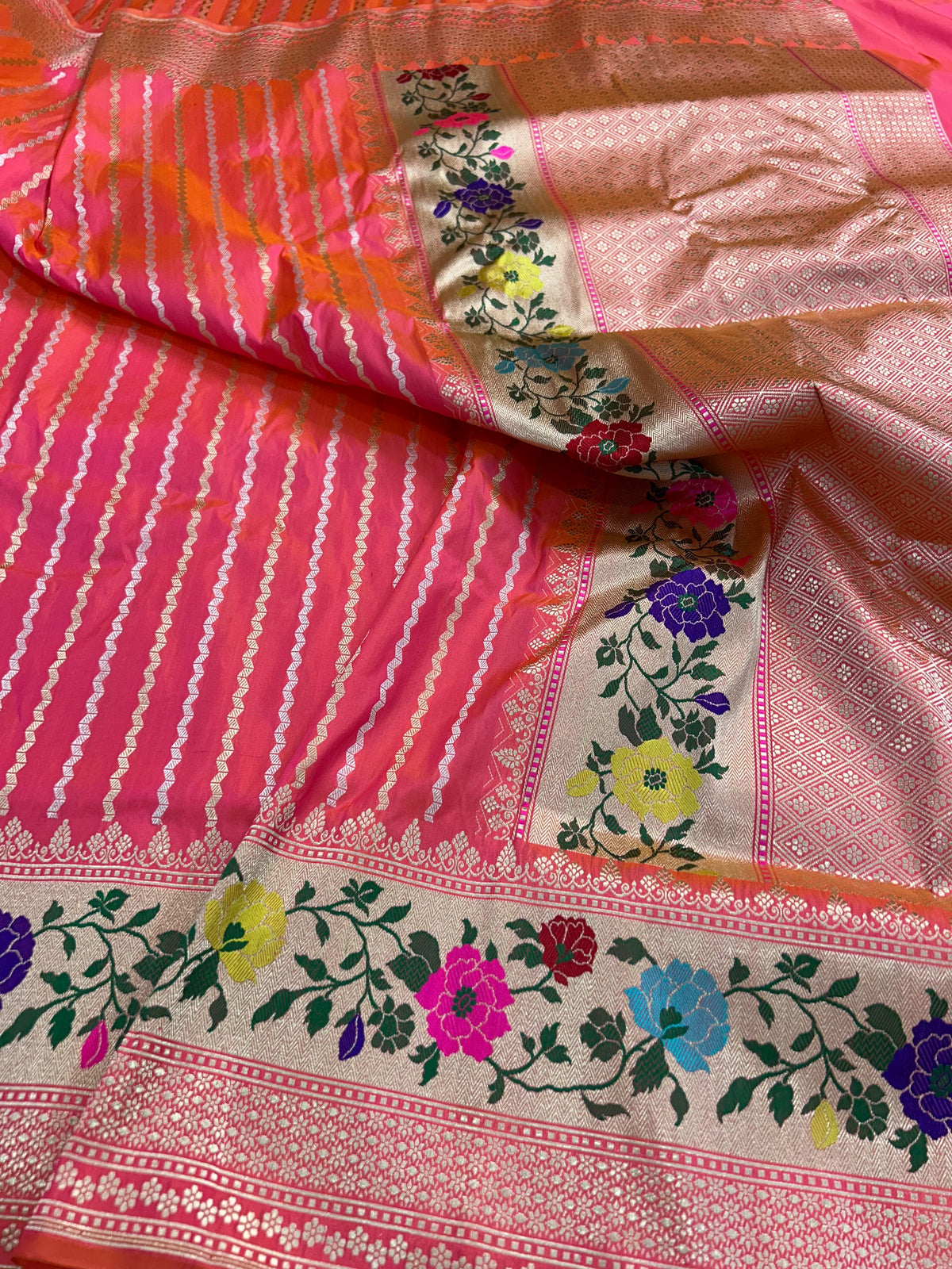 Floral katan silk saree women sarees blouse Indian sari SaffronFashion