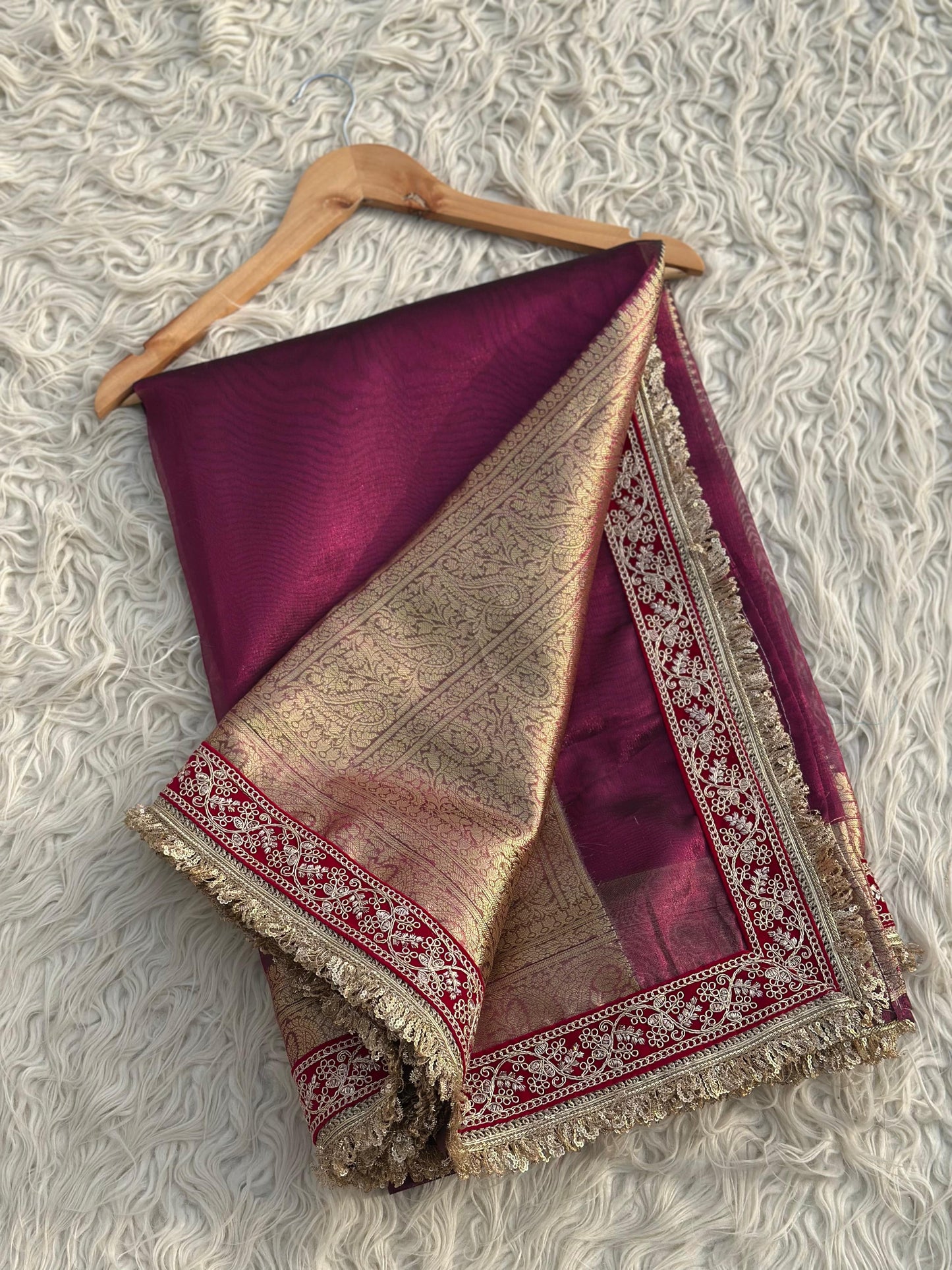 Tissue Jaquard saree party wear women sari blouse SaffronFashion