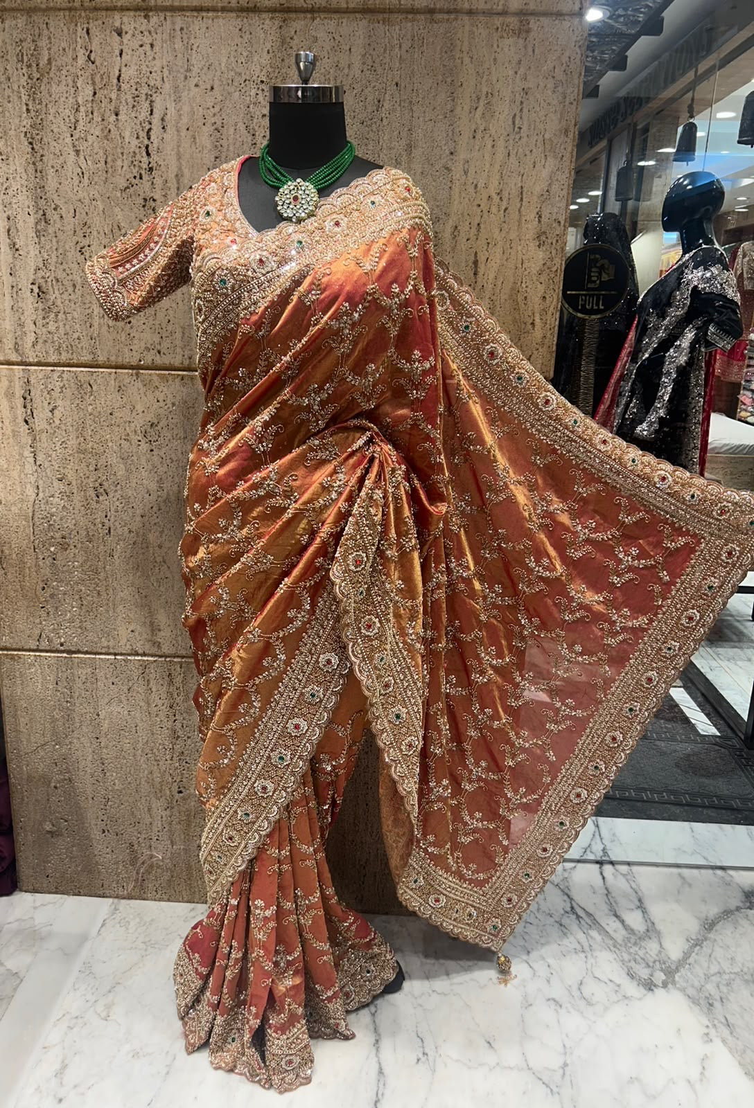 Bridal Silk Saree in Rust Copper | Heavy Embroidered Wedding Saree | Indian Wedding Saree | Designer Banarasi Style Saree | Festive Saree SaffronFashion