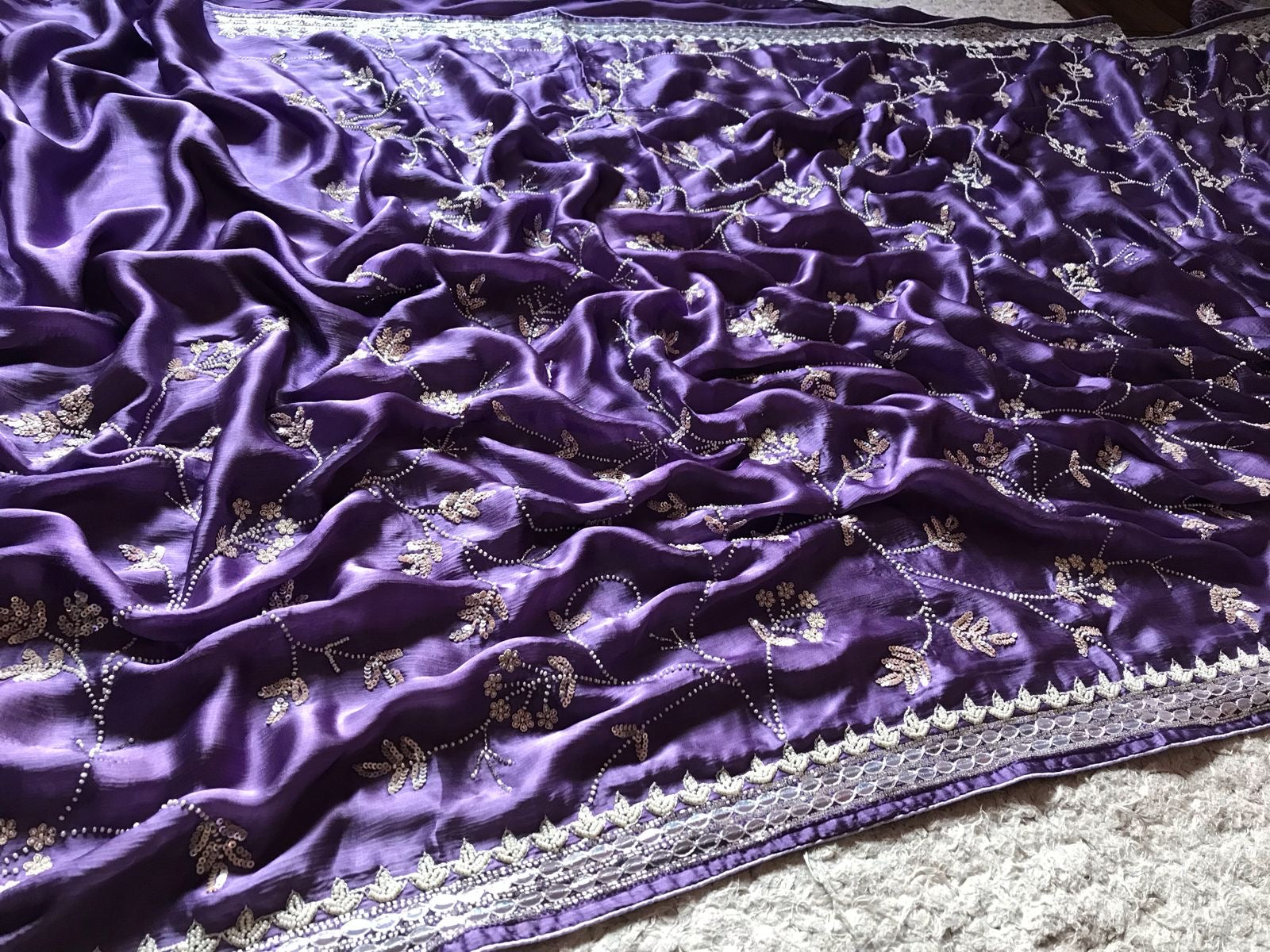 Satin Silk Premium Purple Luxury Saree Beautiful sari - Saffronfashionindia