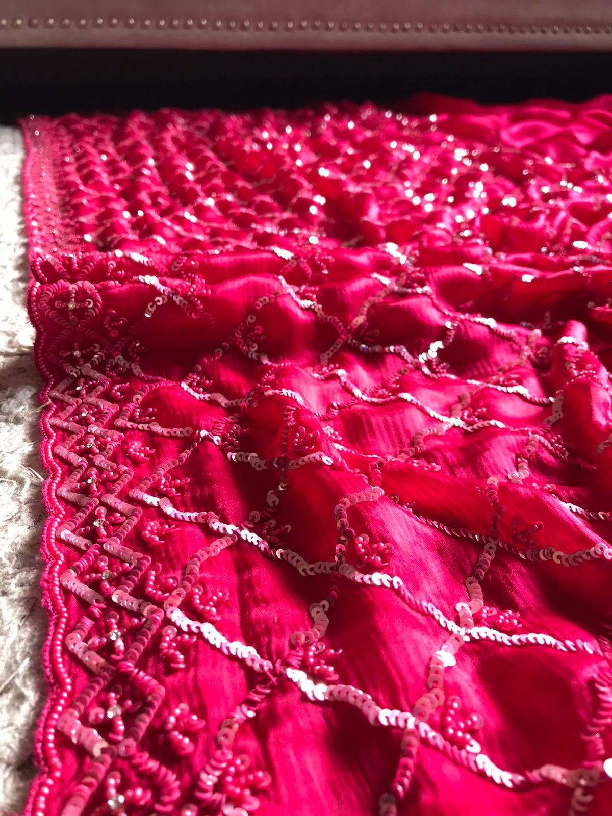 Pink Satin Dilk Saree Luxury Sequins Sari - Saffronfashionindia