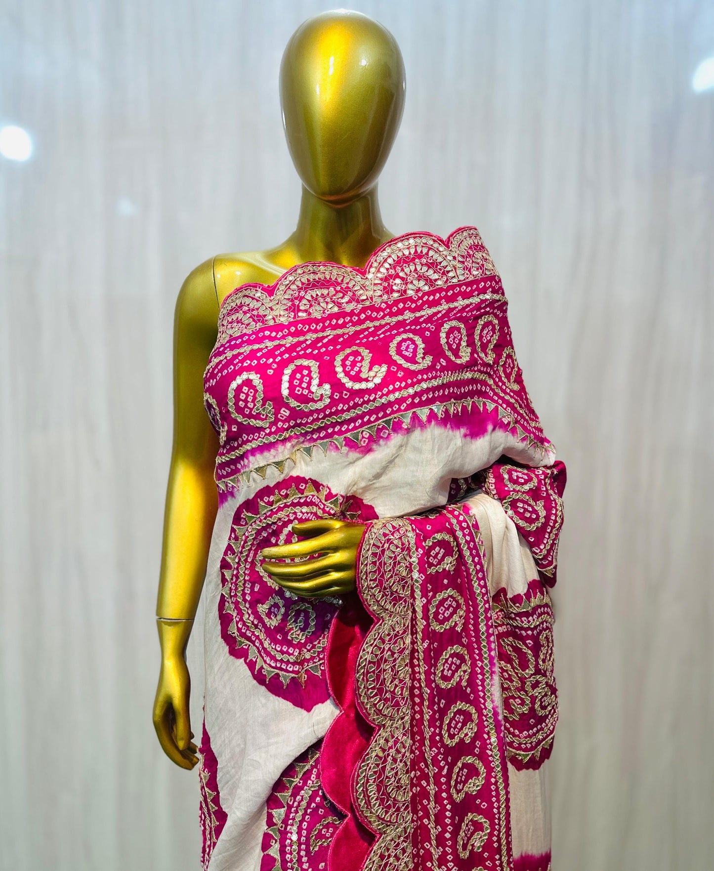 White gajji silk saree gottapatti saree Indian wedding sari blouse - Saffronfashionindia