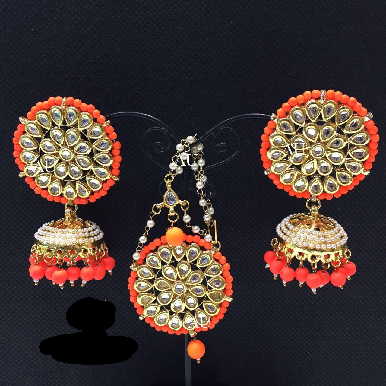 Handmade tikka set Kundan tikka Indian jewellery SaffronFashion