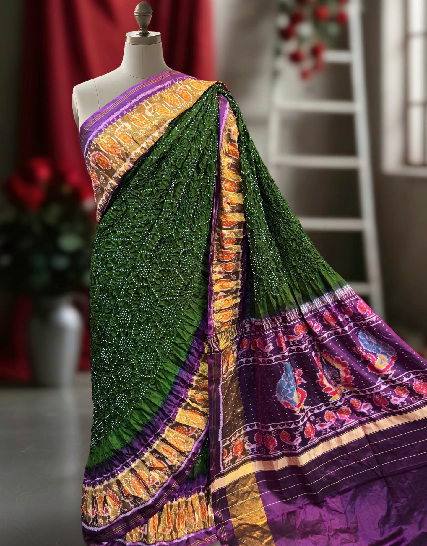 Patan patola saree weaving saree bandhani sarees Indian sari blouse Saffronfashionindia