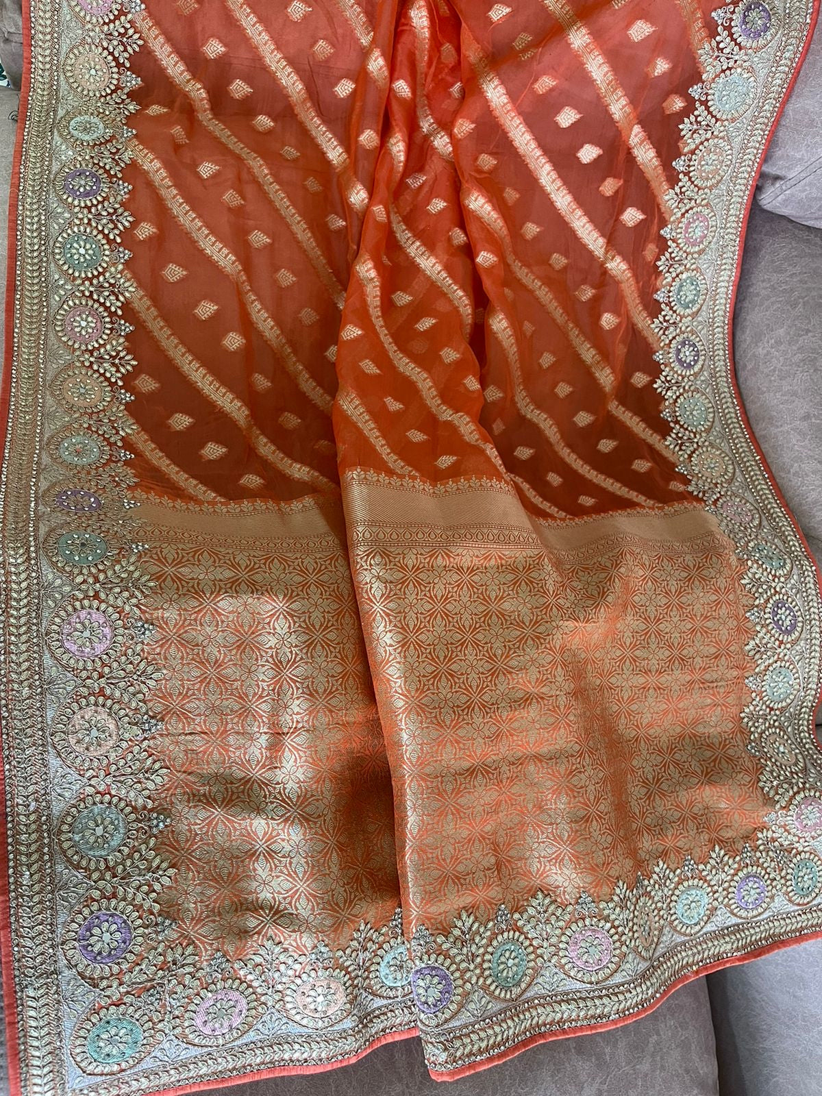 Gottapatti organza weaved saree reception saree - Saffronfashionindia