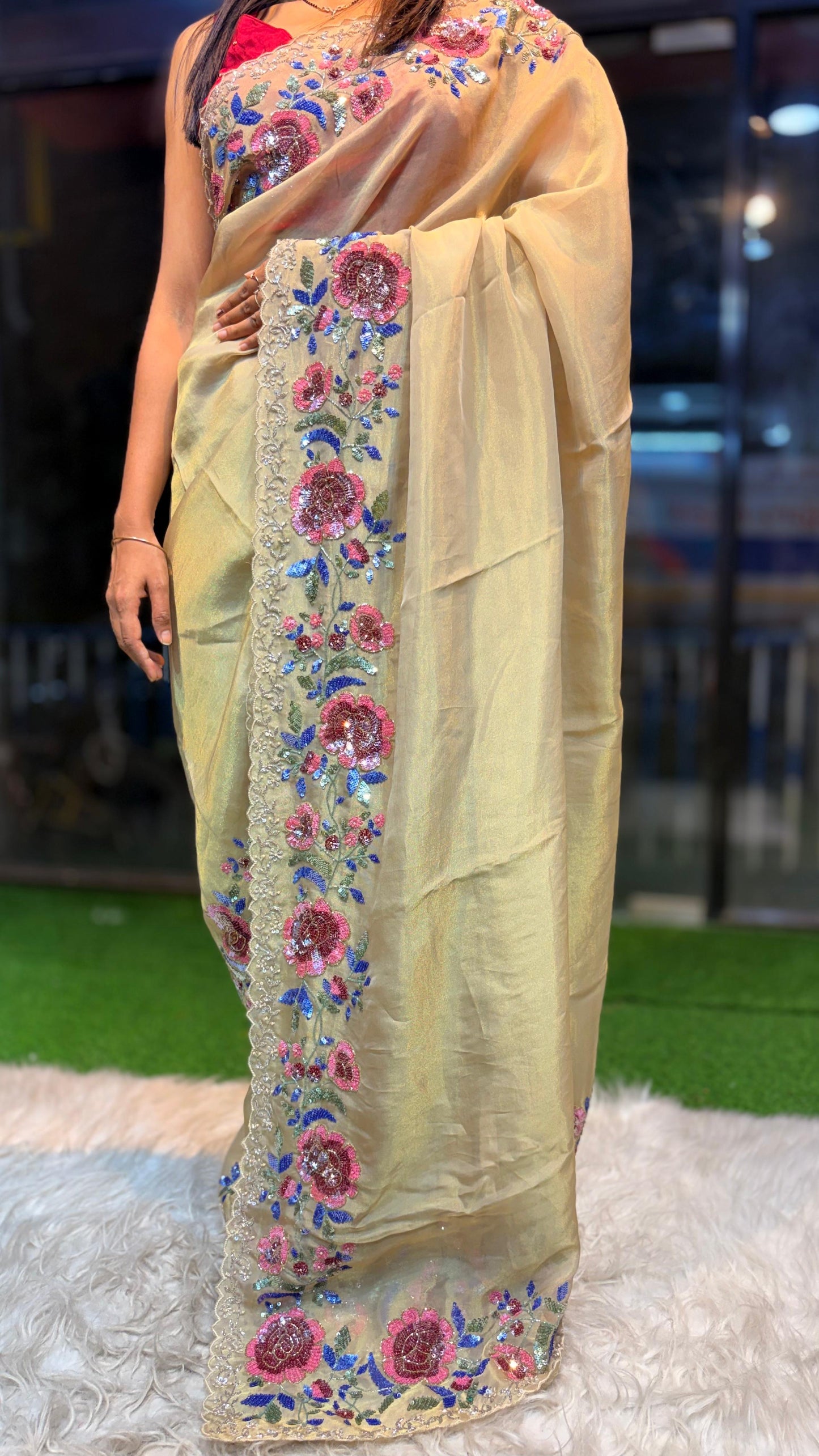 Gulnaar kanchi soft tissue silk saree reception sarees blouse Indian sari SaffronFashion