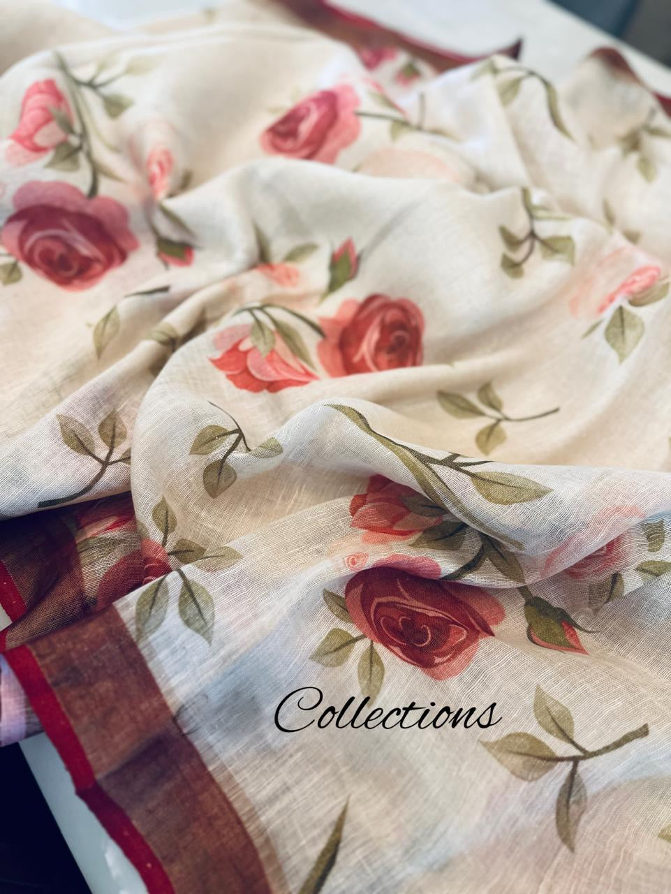 Floral Handwoven linen saree digital print sarees - Saffronfashionindia