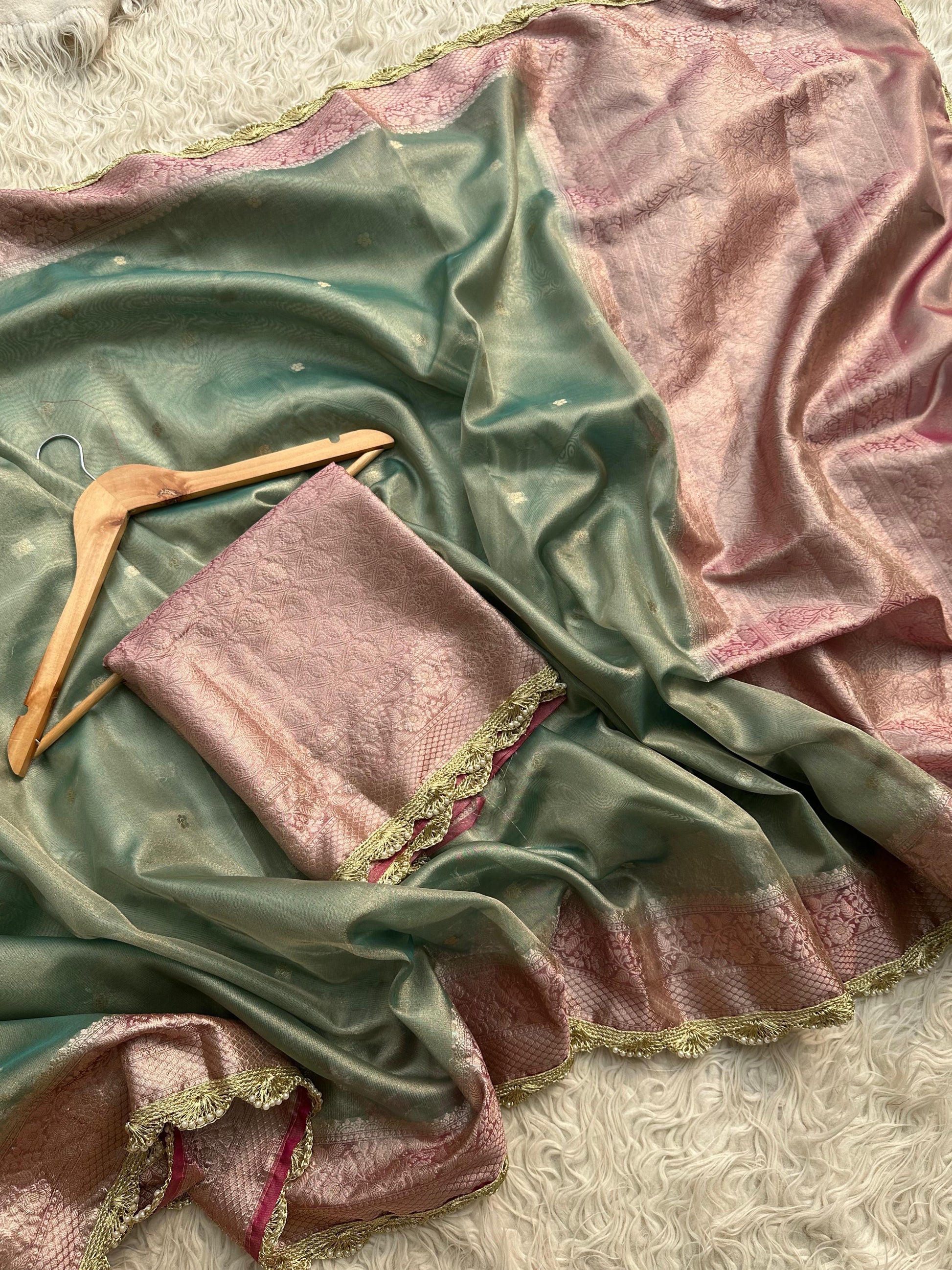 Lamie tissue silk saree Banarsi silk sari blouse Saffronfashionindia