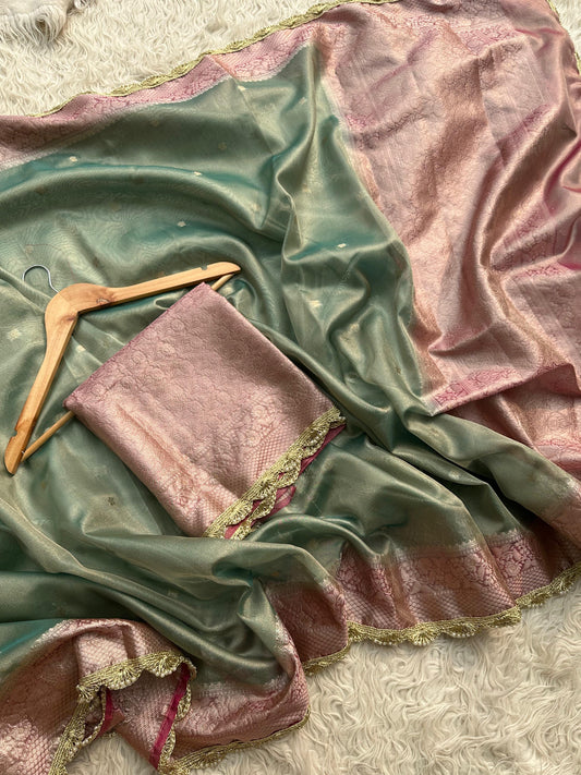 Lamie tissue silk saree Banarsi silk sari blouse Saffronfashionindia
