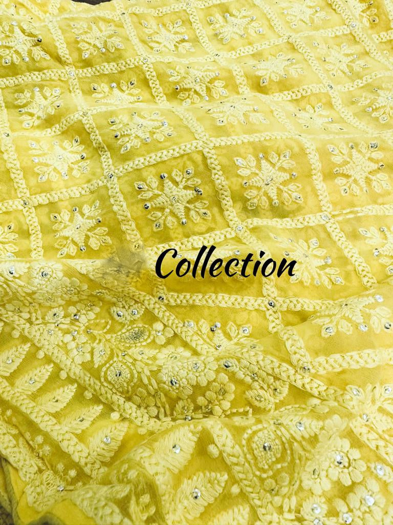Chikankari beautiful Gorgette sarees women sari - Saffronfashionindia