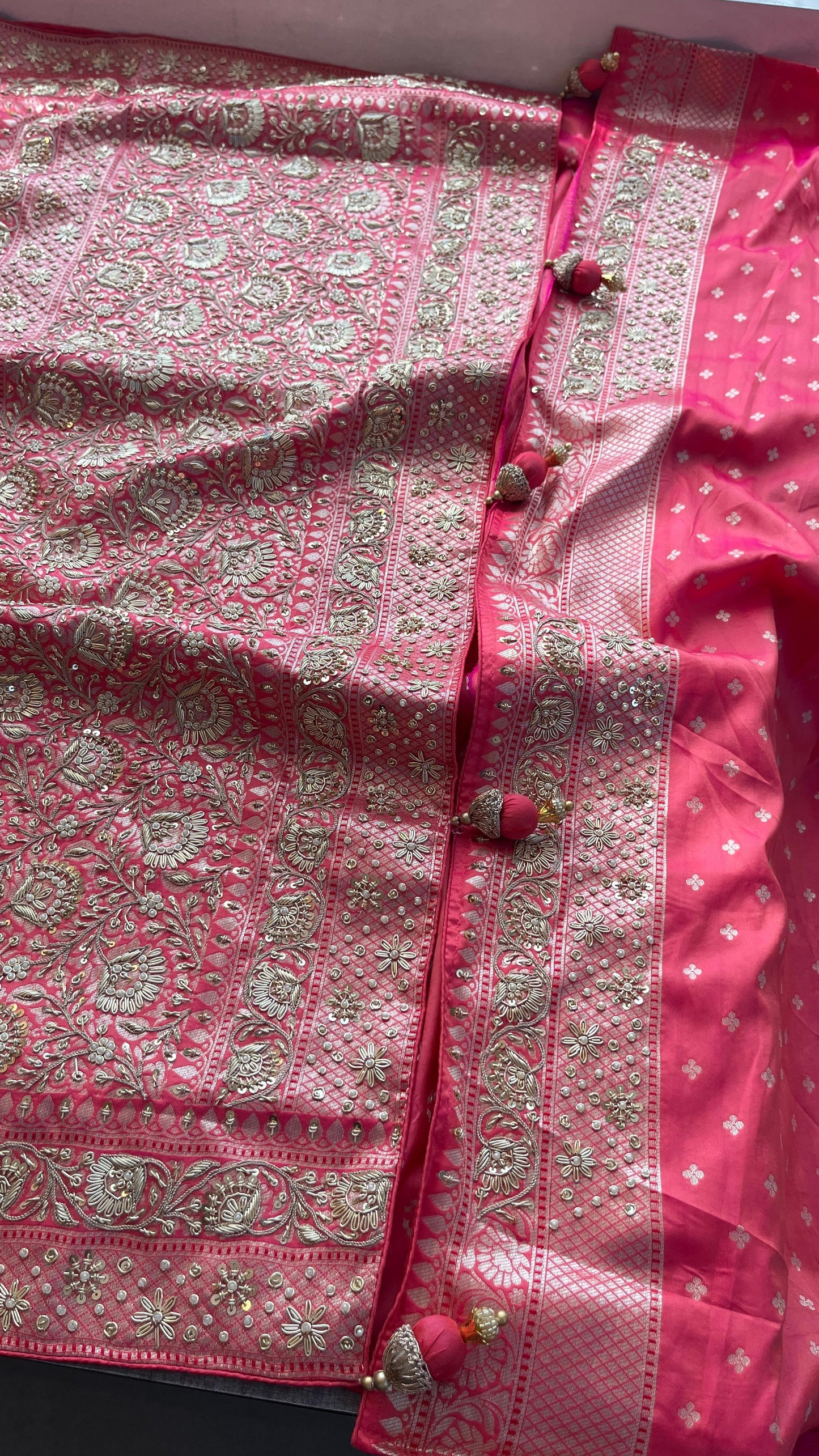 Pink Elegant munga saree Banarsi saree wedding sari blouse SaffronFashion