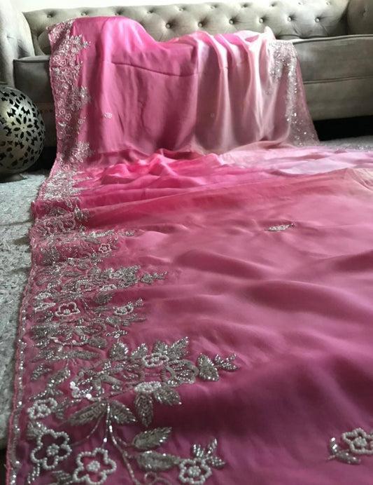 Pink premium shaded saree luxury sarees blouse Saffronfashionindia
