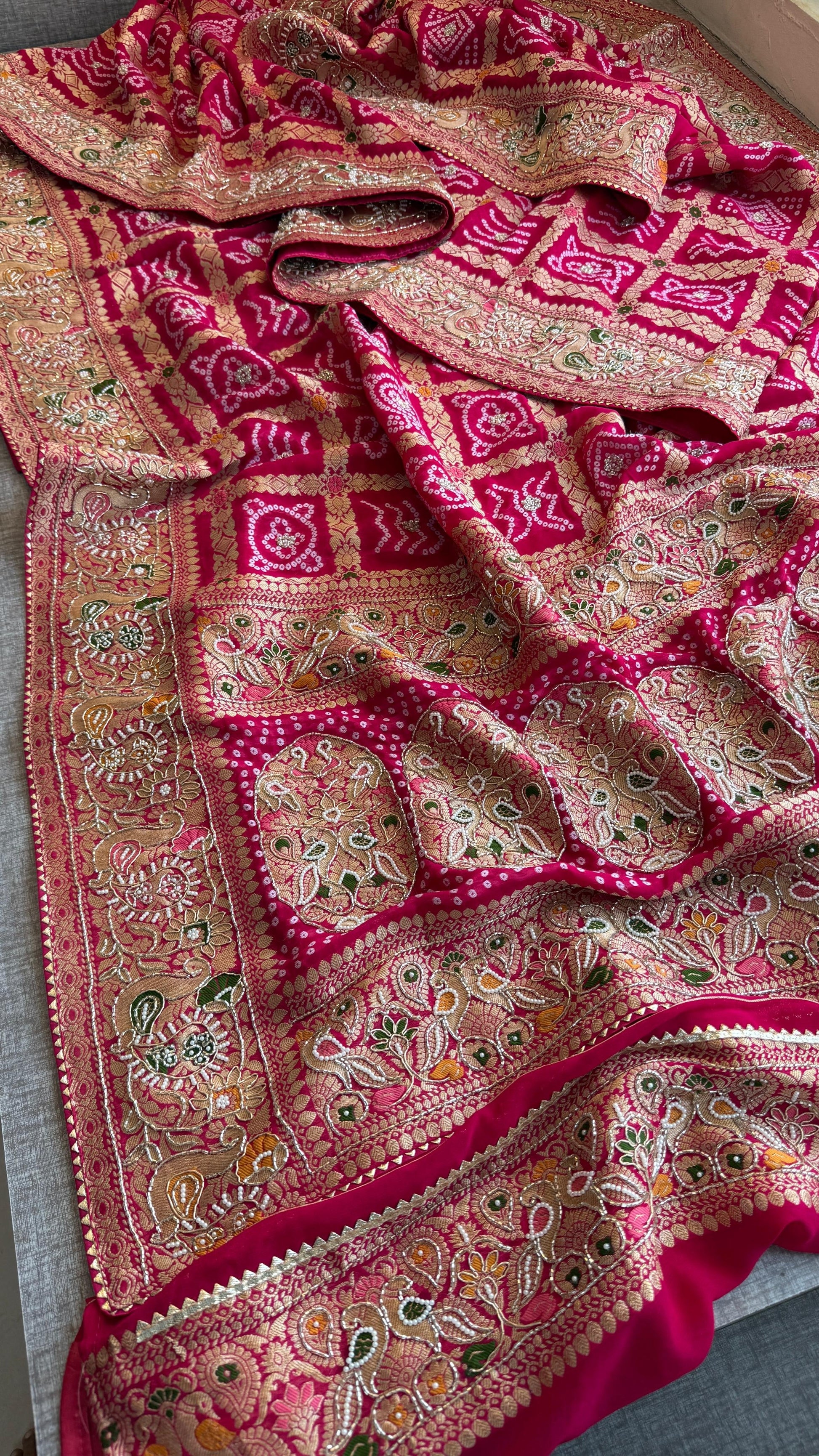 Zardosi Khaddi gorgette saree Indian wedding sarees SaffronFashion
