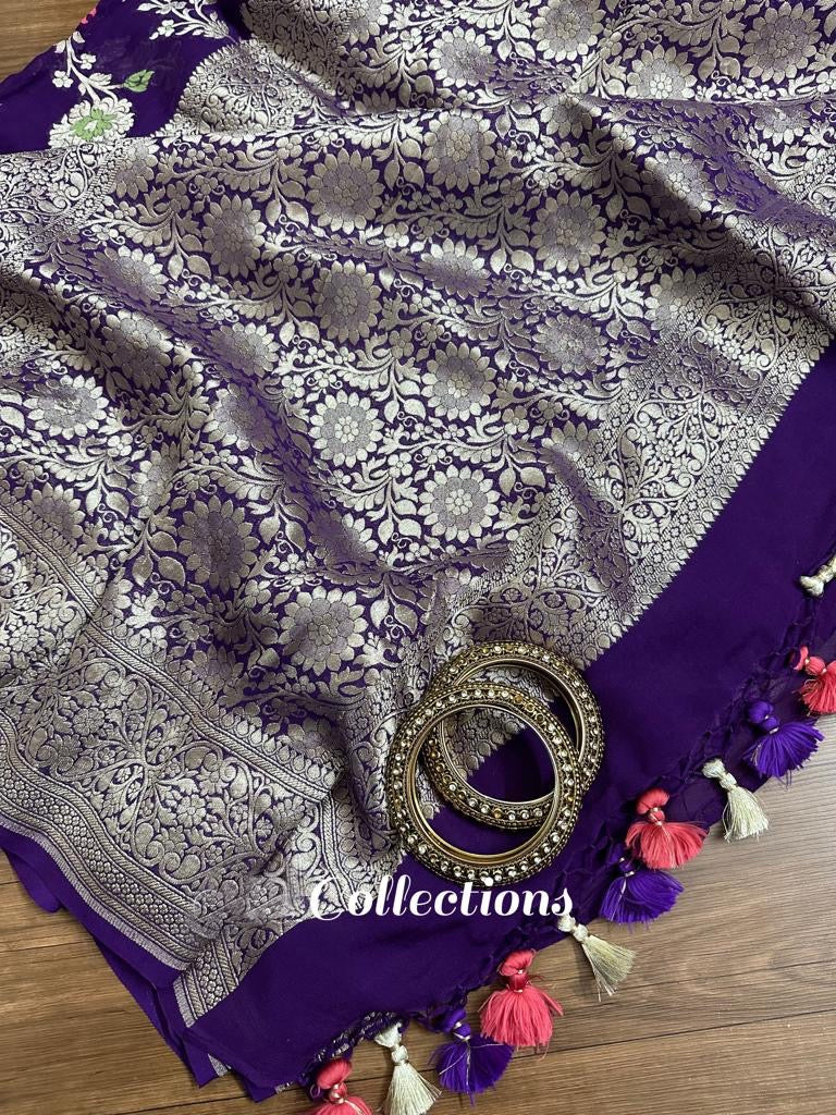 Banarsi Khaddi Gorgette weaving sarees floral saree - Saffronfashionindia
