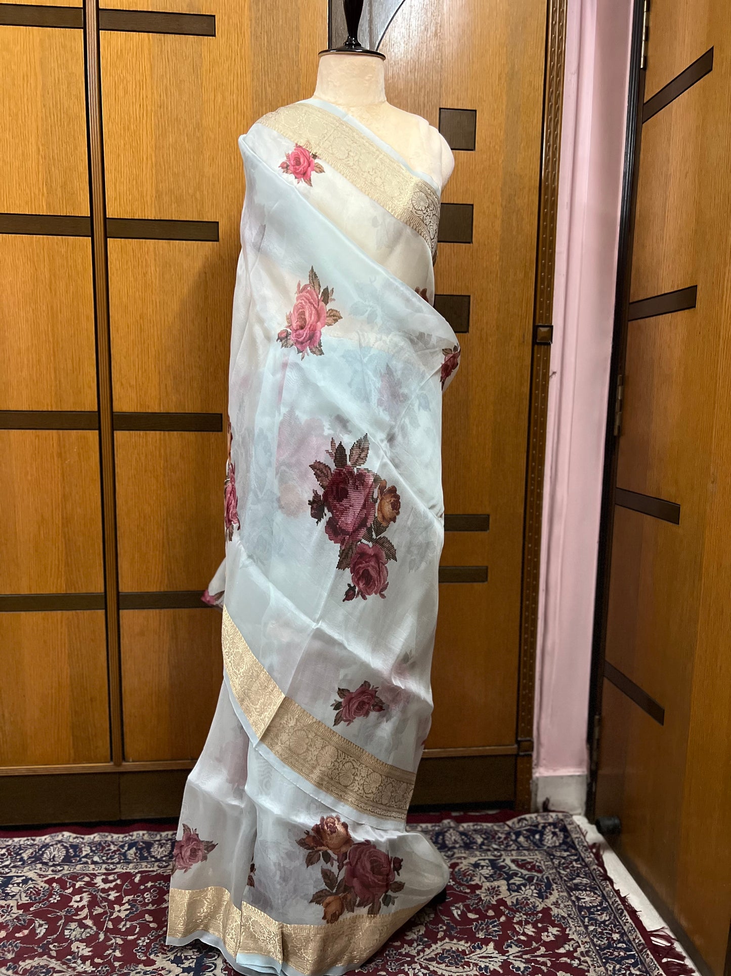 Naisha organza floral saree sexy sari - Saffronfashionindia